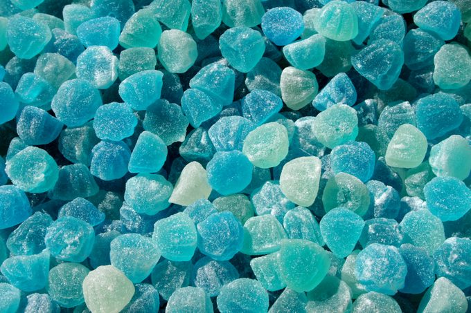 closeup of blue candy