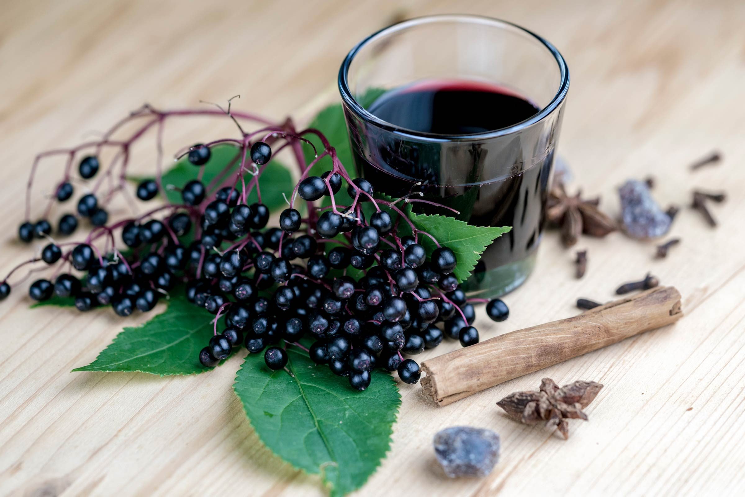 elderberries and elderberry juice