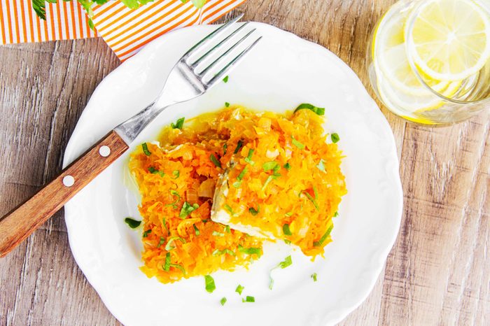 Frozen meal on plate with fork