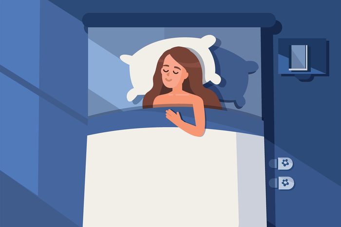 Illustration of a woman sleeping in bed.