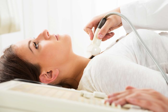 woman getting an ultrasound on her throat