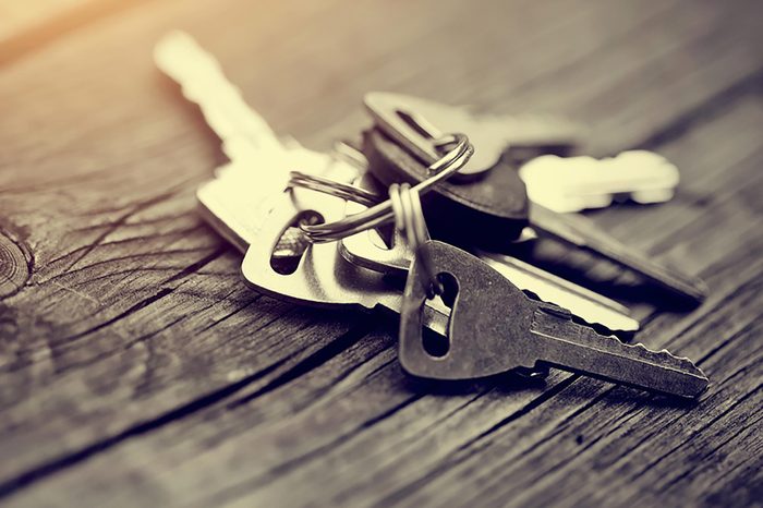 set of keys on wood table