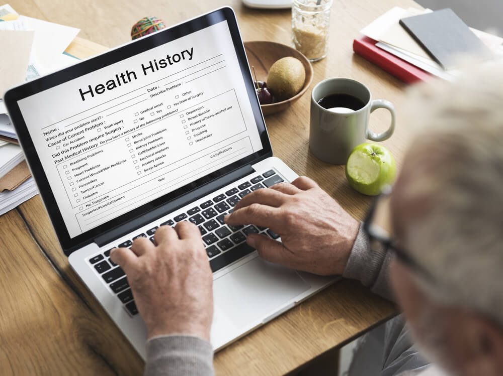 health history on laptop screen