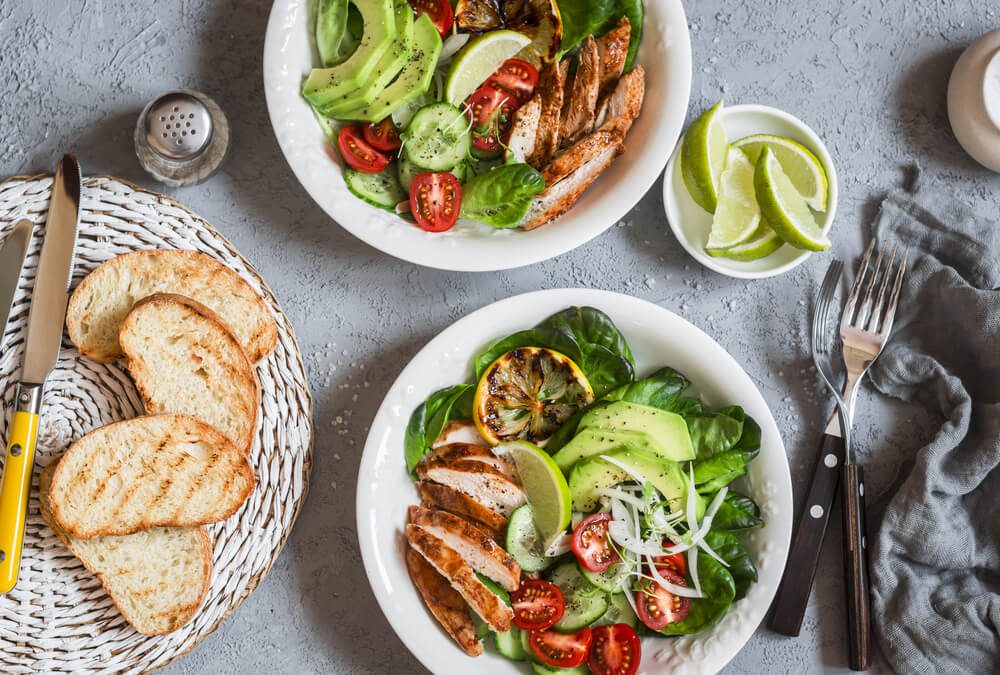 Grilled chicken and fresh vegetable salad