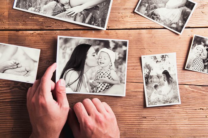 Black-and-white pictures of mom and her children