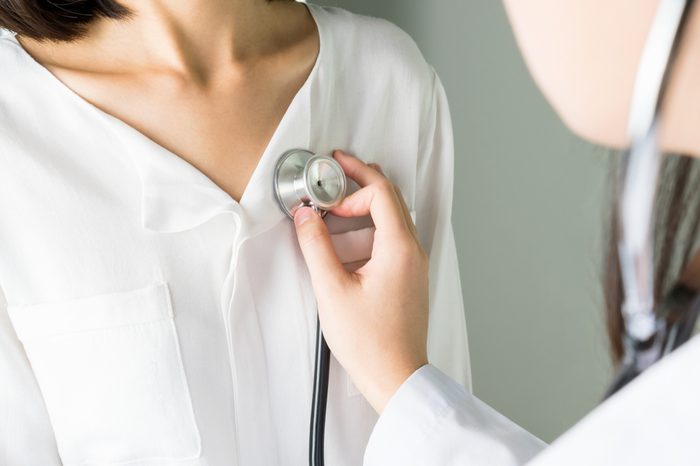 Doctor is using a stethoscope for patients patient examination. To hear the heart rate, For patients with heart disease.