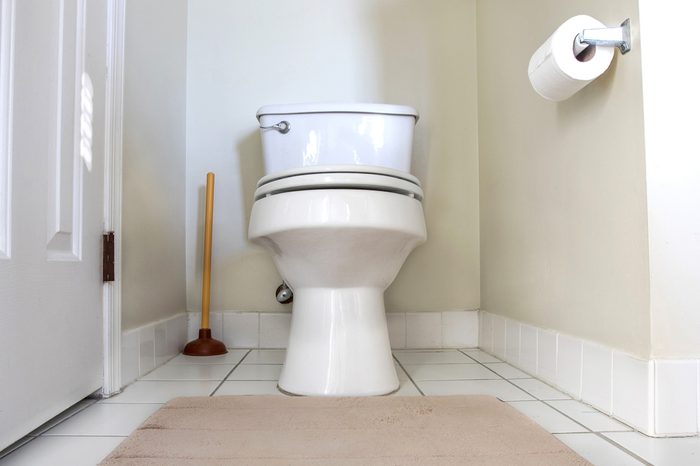 Toilet in a bathroom of a private home.