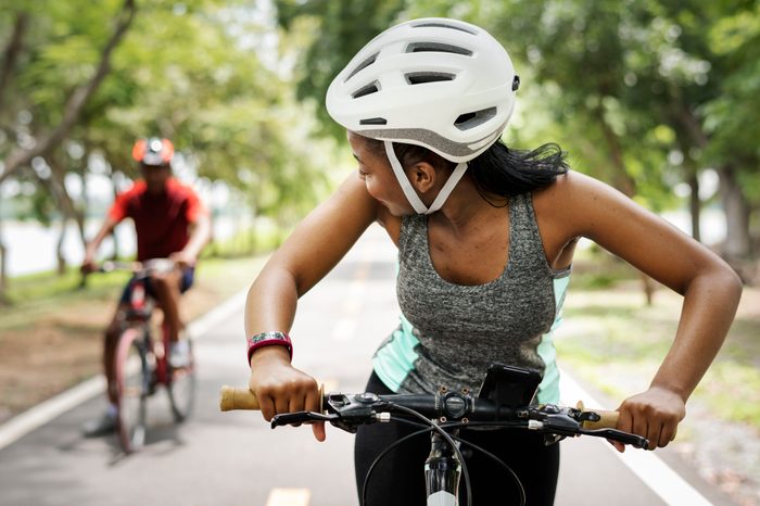 couple biking