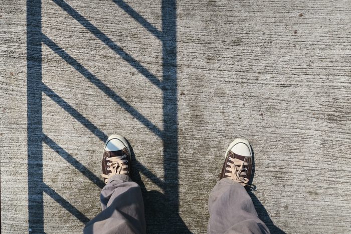 over head view looking down on feet ground