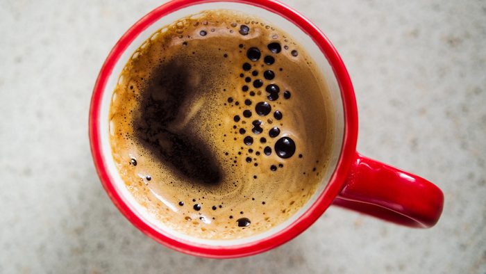 red coffee cup. top view