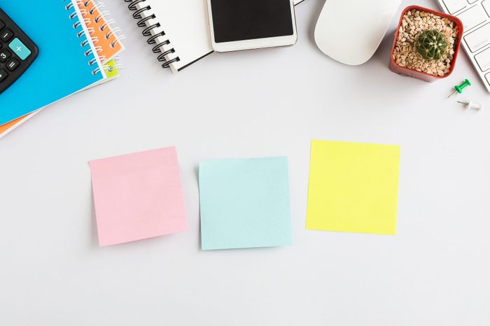 sticky notes on desk work space