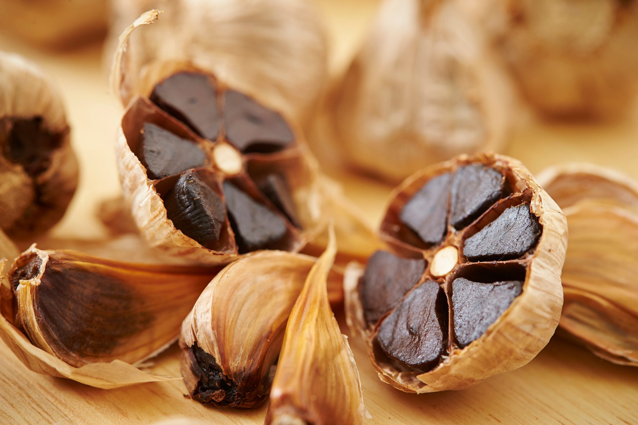 black inside of aged garlic close up