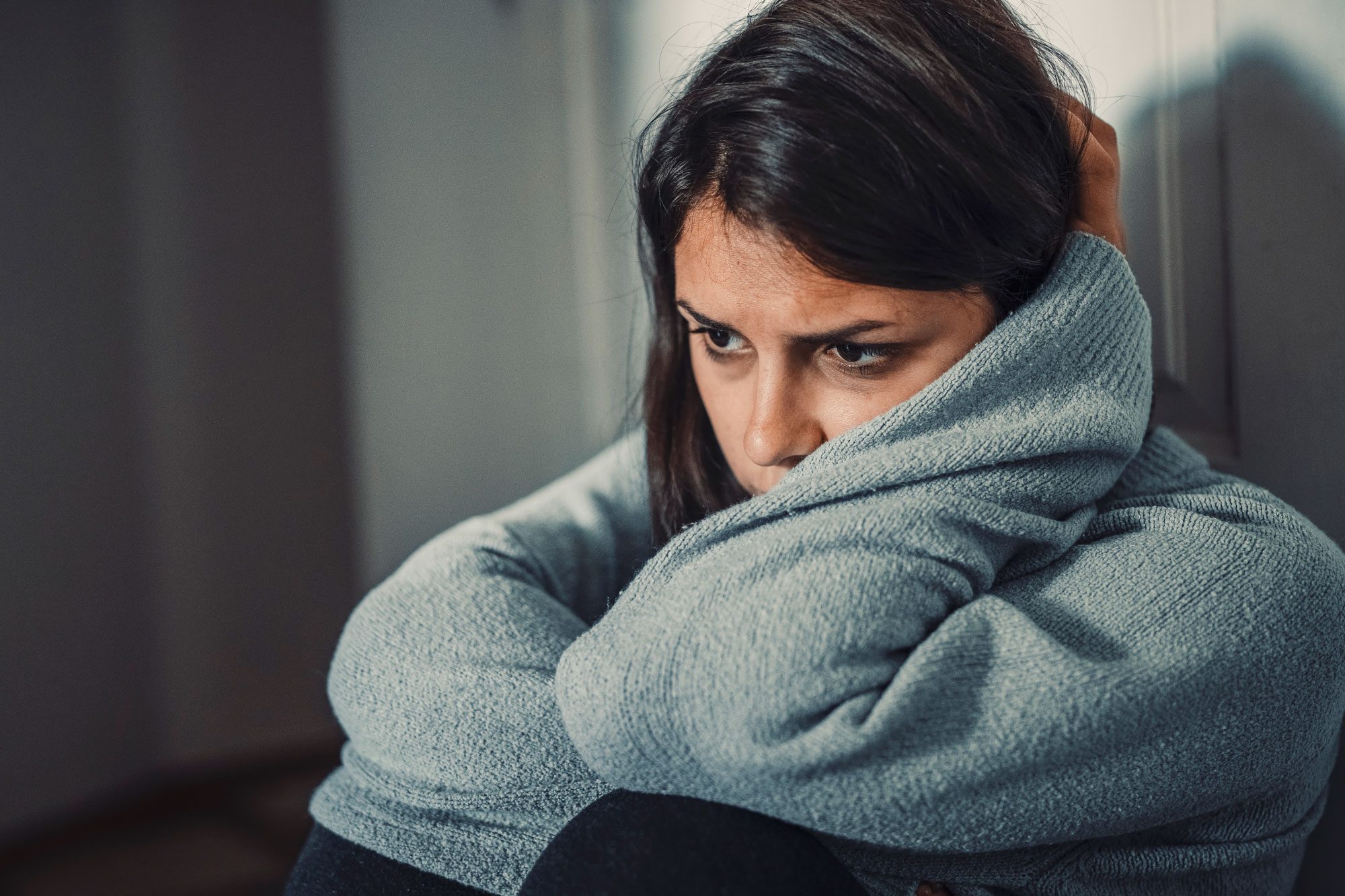 Close Up Of Young Woman Struggling From Mental Breakdown