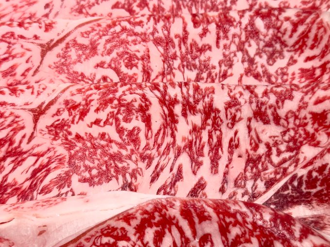 Close Up Shot Of Wagyu Marble Meat For Shabu Shabu   Japan