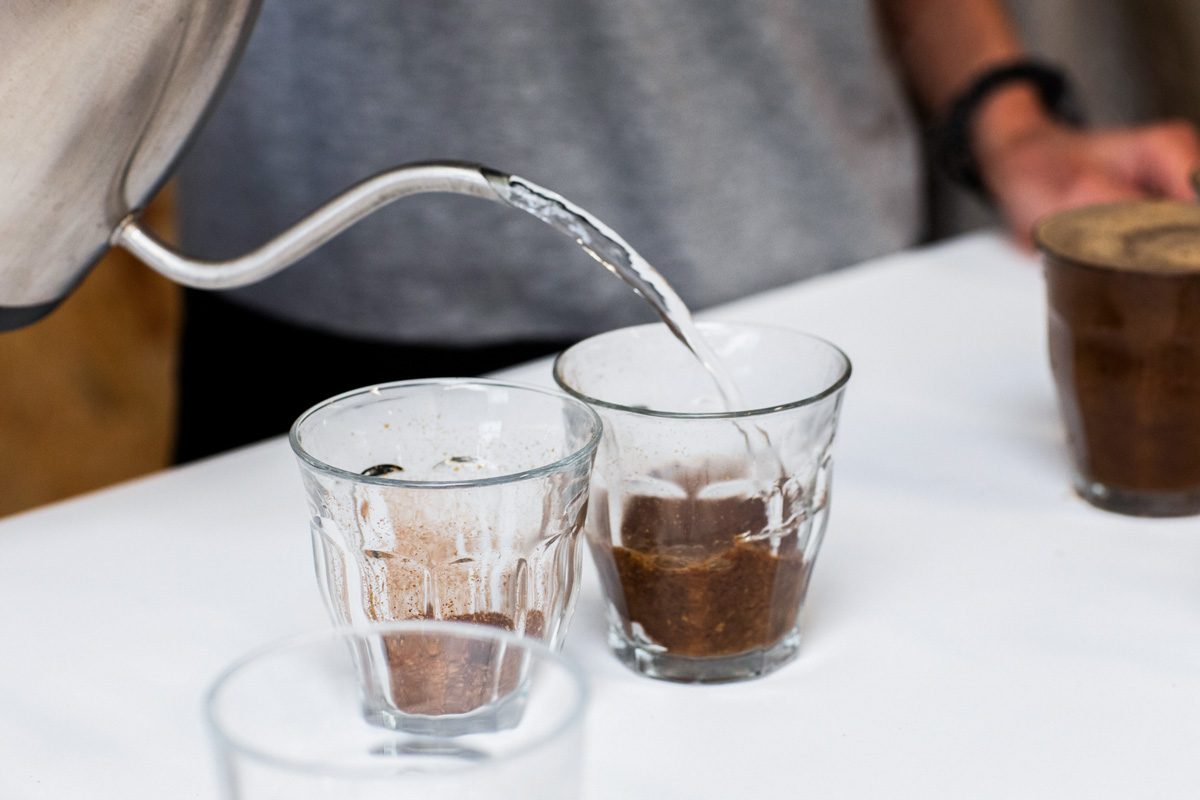 adding water to coffee powder